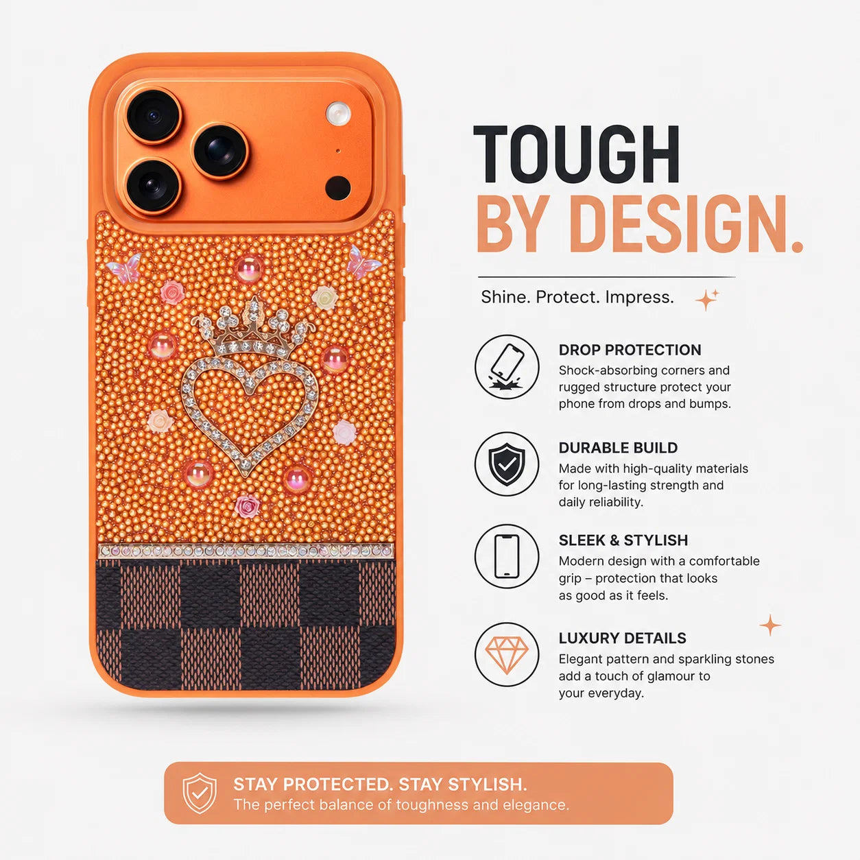Vissel Heart Crystal Luxury Case for iPhone 17 Pro