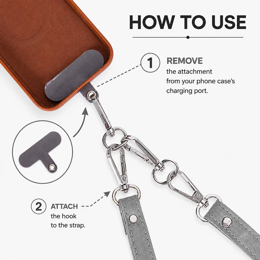 FlexGo PU Leather Phone Strap & Wallet Set – Clip-On Flex