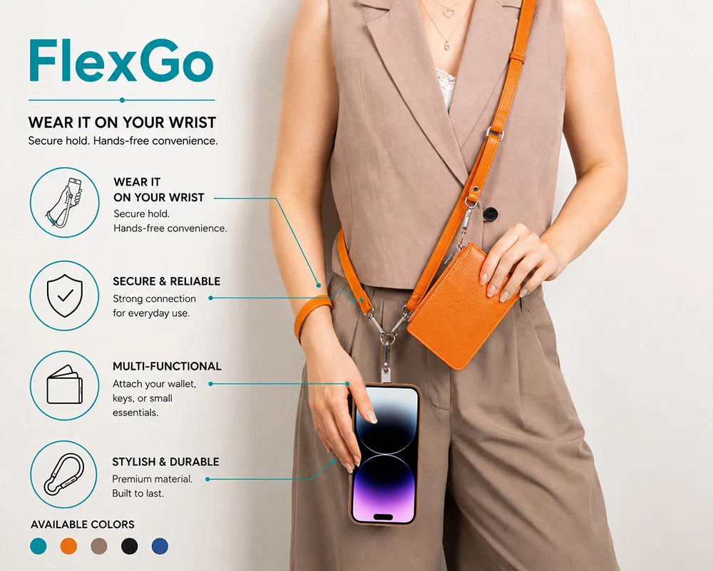 FlexGo PU Leather Phone Strap & Wallet Set – Clip-On Flex
