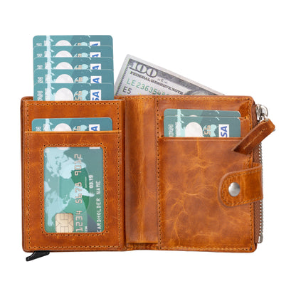 Zip Mechanical Leather Card Holder