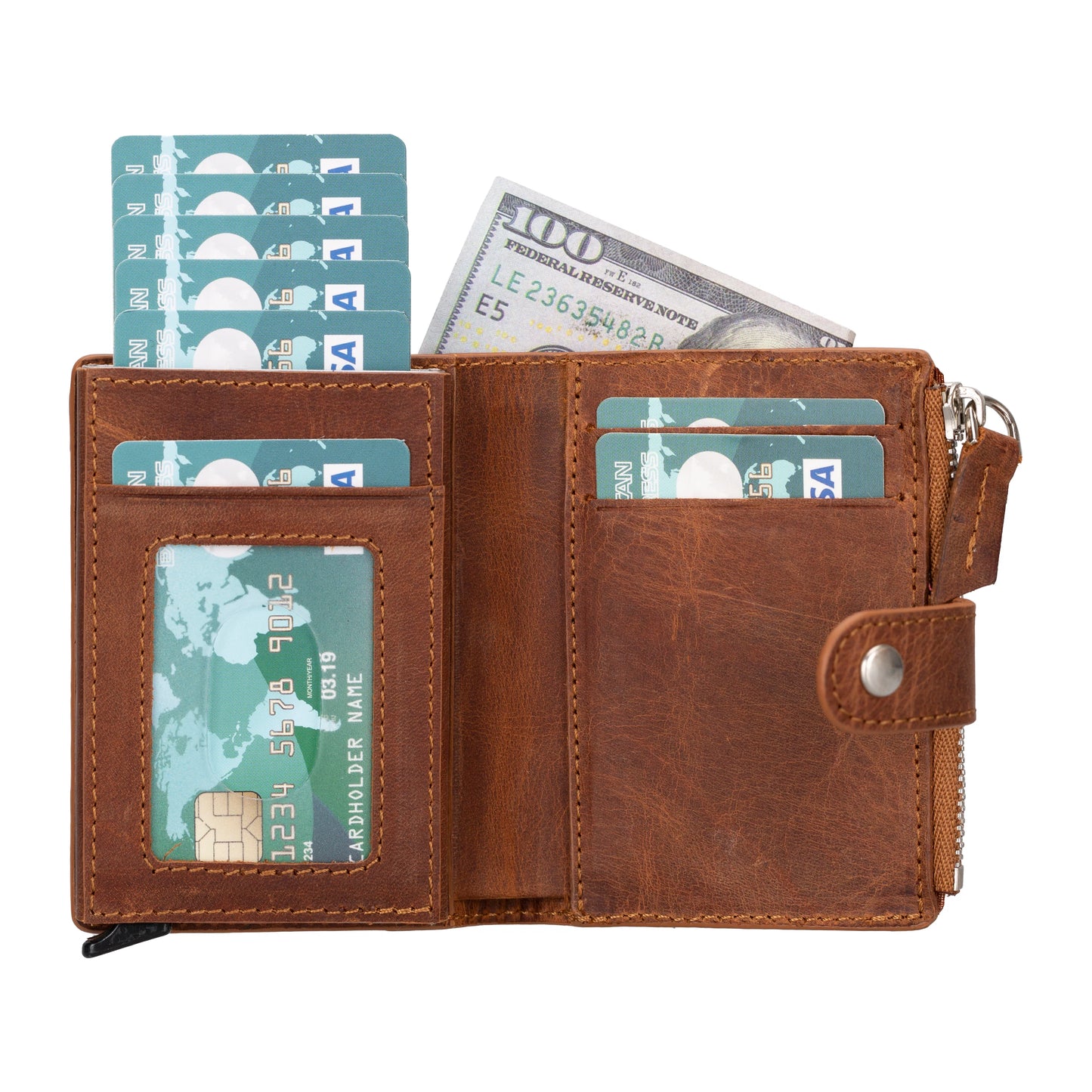 Leather Zip Mechanical Card Holder