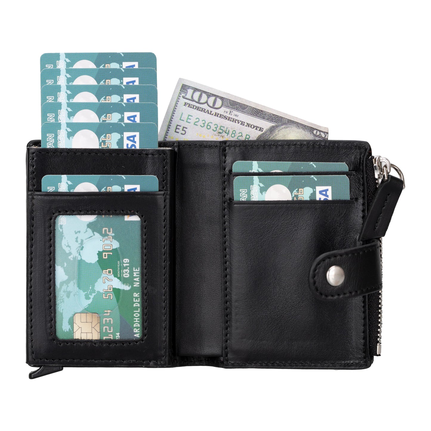 Leather Zip Mechanical Card Holder