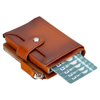 Zip Mechanical Leather Card Holder