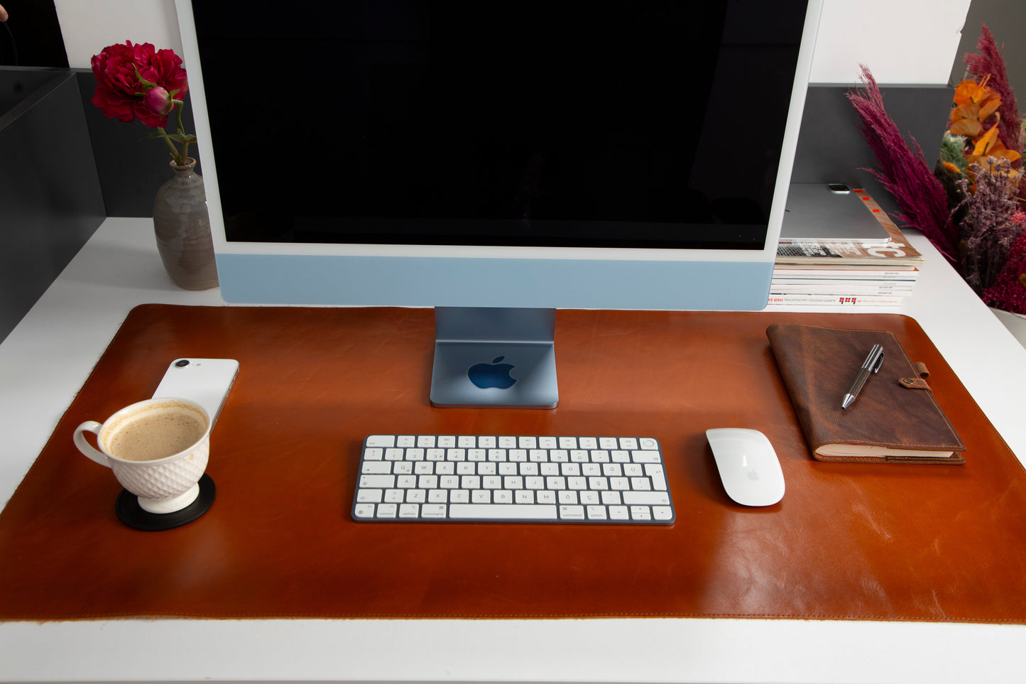 Premium Lined Full Grain Leather Desk Mat - 36" x 19"