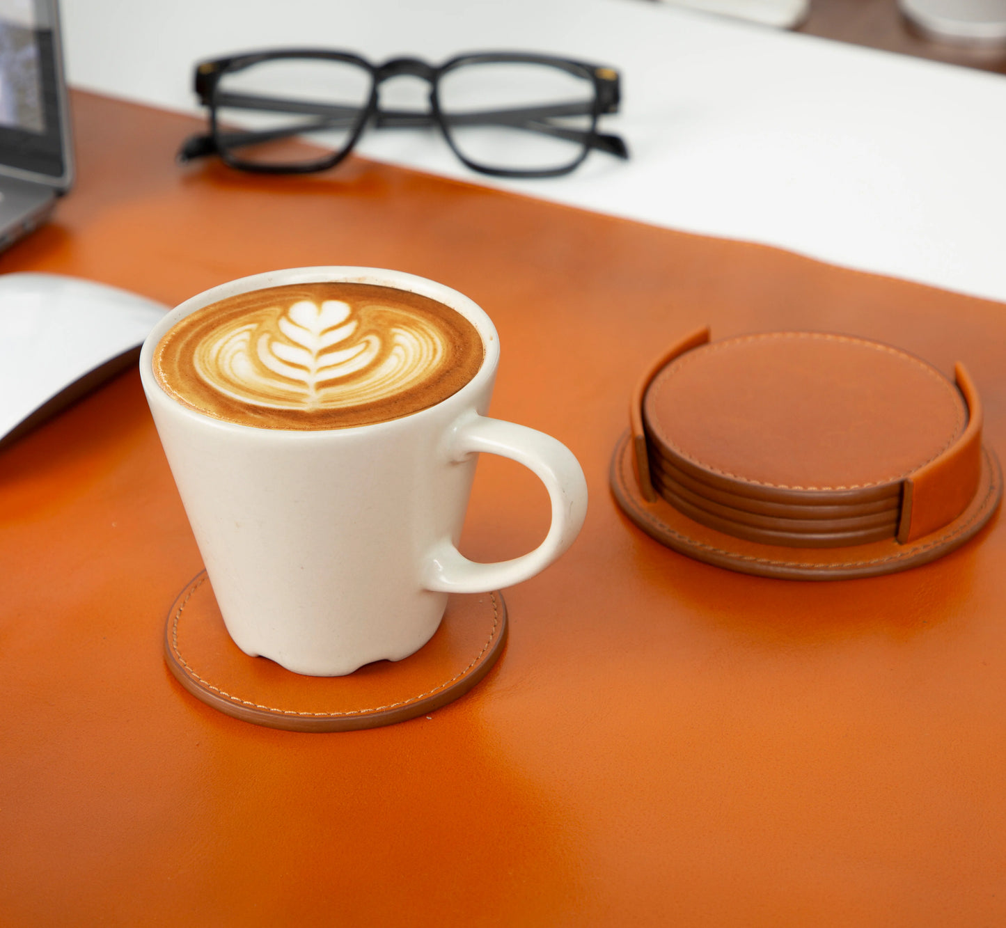 Divine Cup Leather Coaster Set