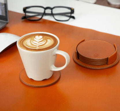Lavion Leather Coaster Set with Stand