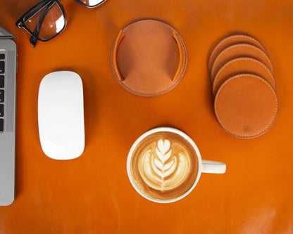 Lavion Leather Coaster Set with Stand