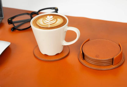 Lavion Leather Coaster Set with Stand