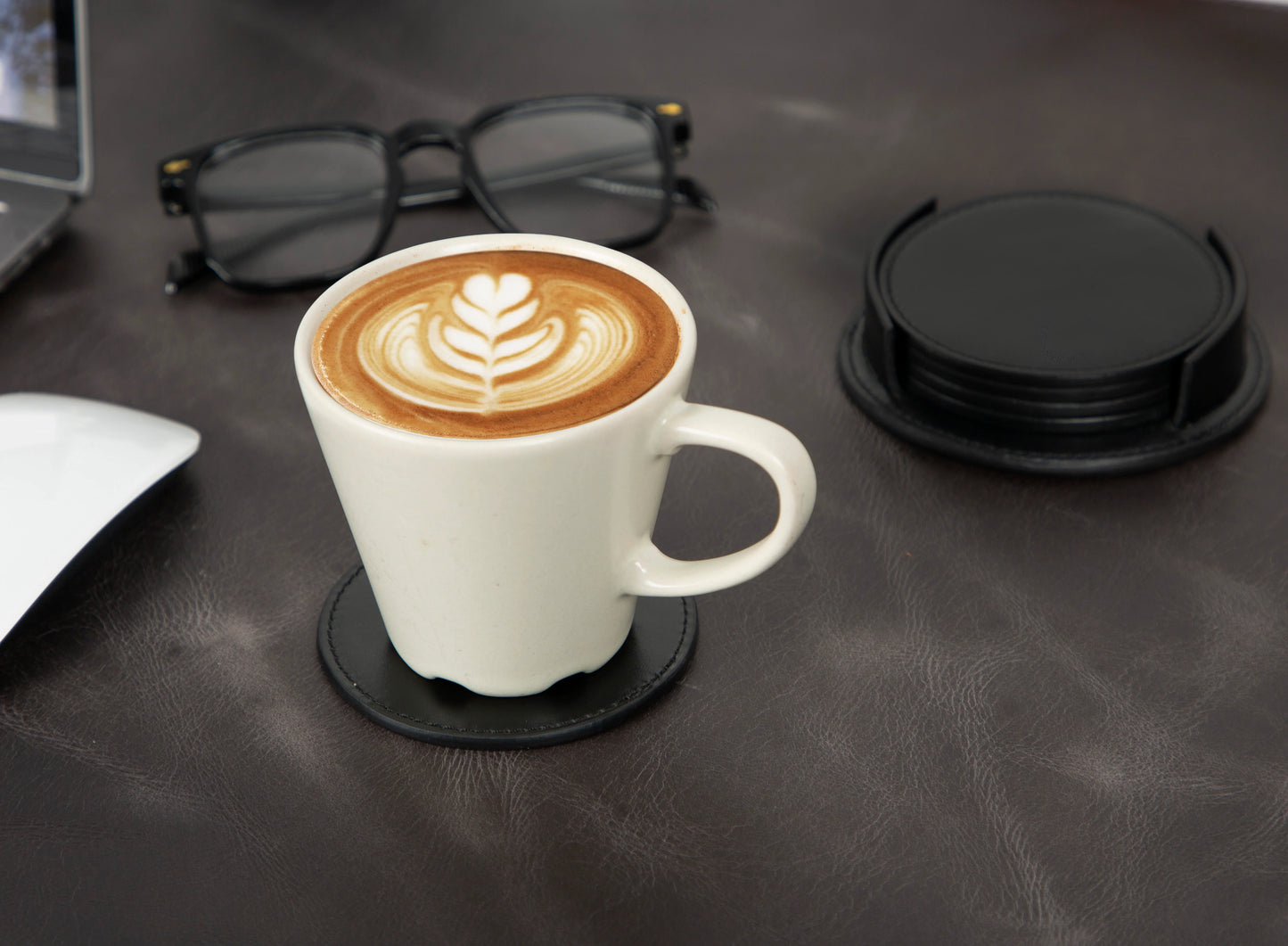 Divine Cup Leather Coaster Set