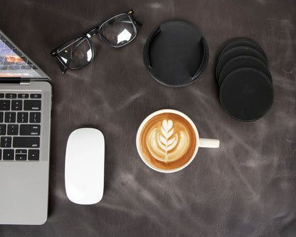 Divine Leather Coaster Set with Stand