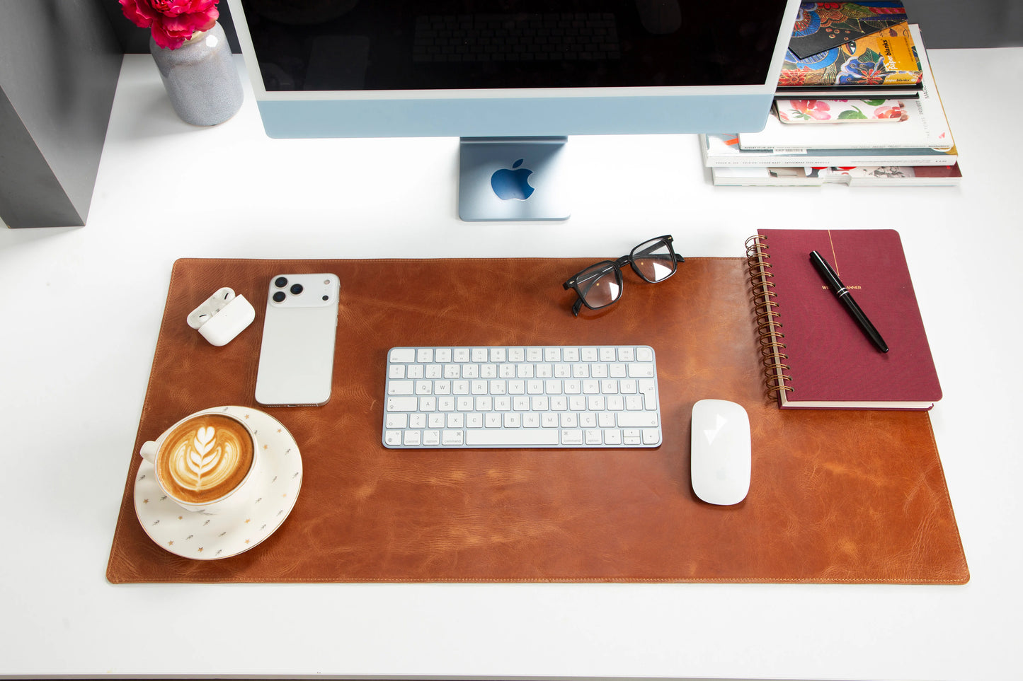 Lined Leather Desk Mat Medium Size