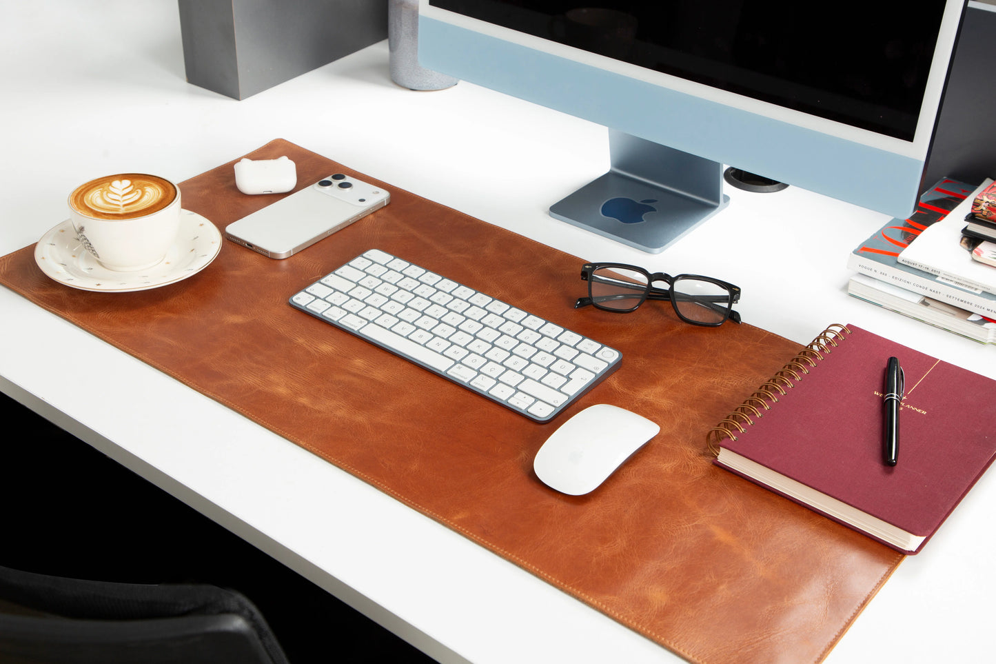 Lined Leather Desk Mat Medium Size
