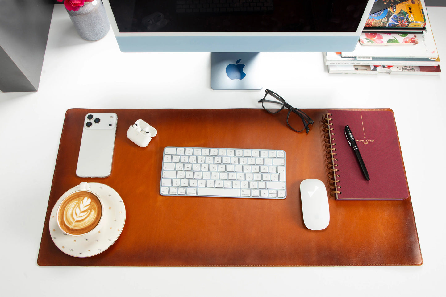 Lined Leather Desk Mat Medium Size