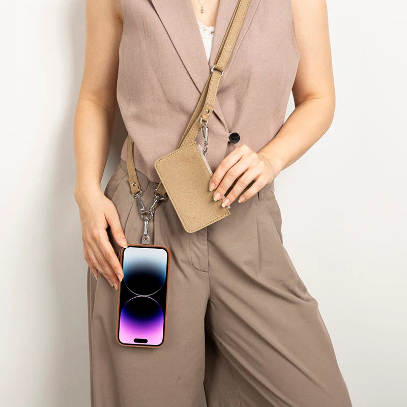 FlexGo PU Leather Phone Strap & Wallet Set – Clip-On Flex