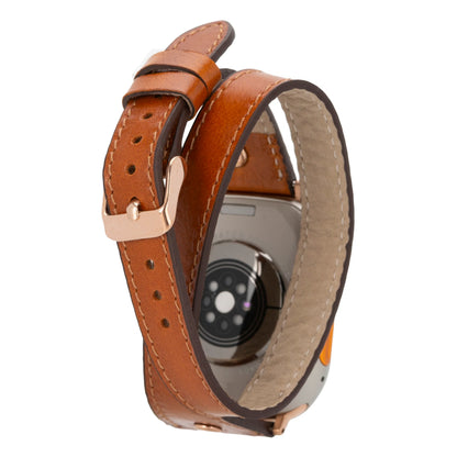 Hector Double Tour Leather Apple Watch Band – Rose Gold Buckle