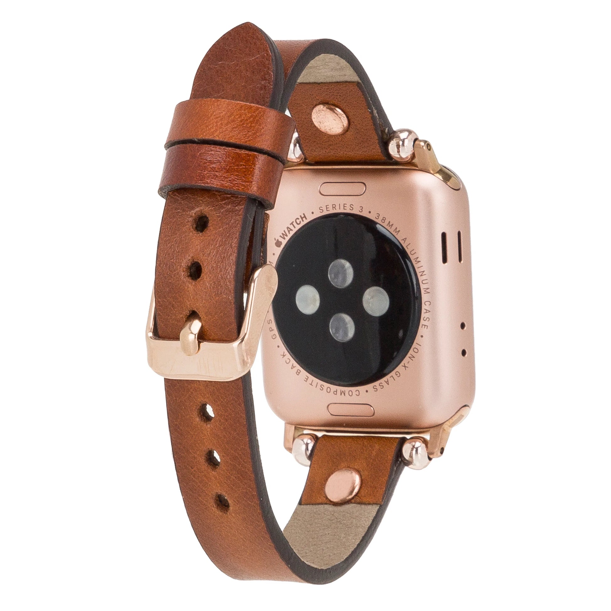Leather Apple Watch Bands - Ferro Rose Gold Trok Style BRN7