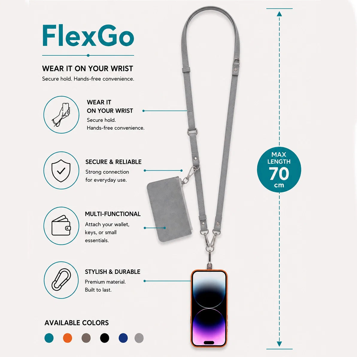 FlexGo PU Leather Phone Strap & Wallet Set – Clip-On Flex