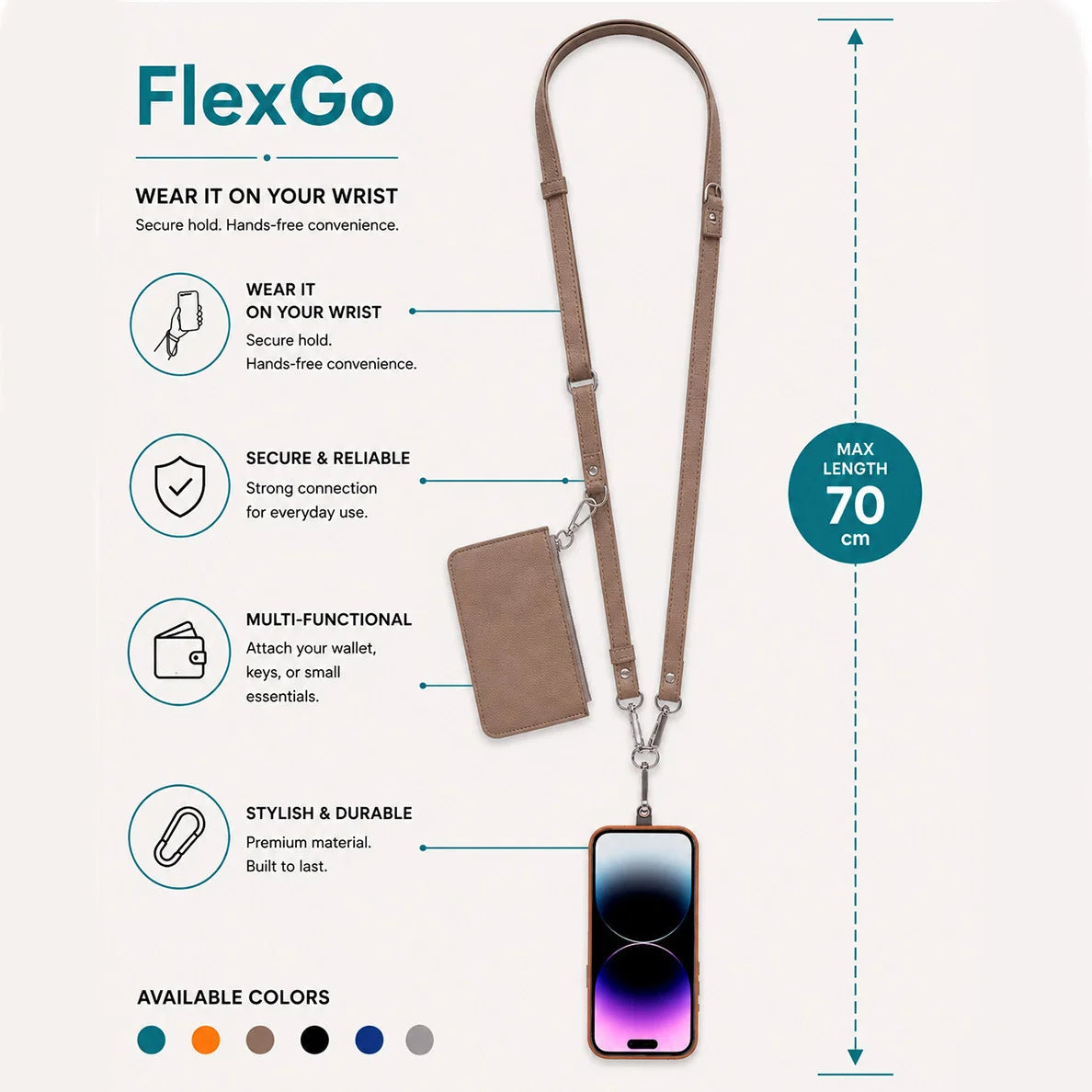 FlexGo PU Leather Phone Strap & Wallet Set – Clip-On Flex