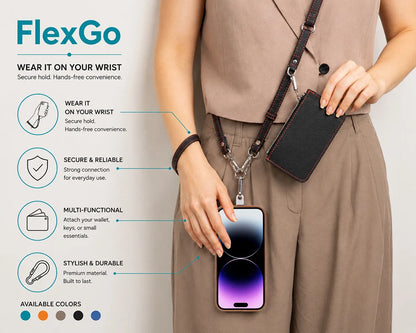 FlexGo PU Phone Strap & Detachable Wallet Set