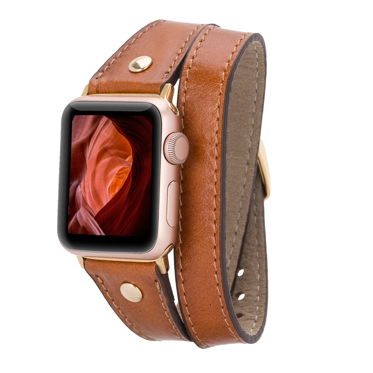 Leather Apple Watch Bands - DTS Double Tour Slim Hector Gold Trok Style F3
