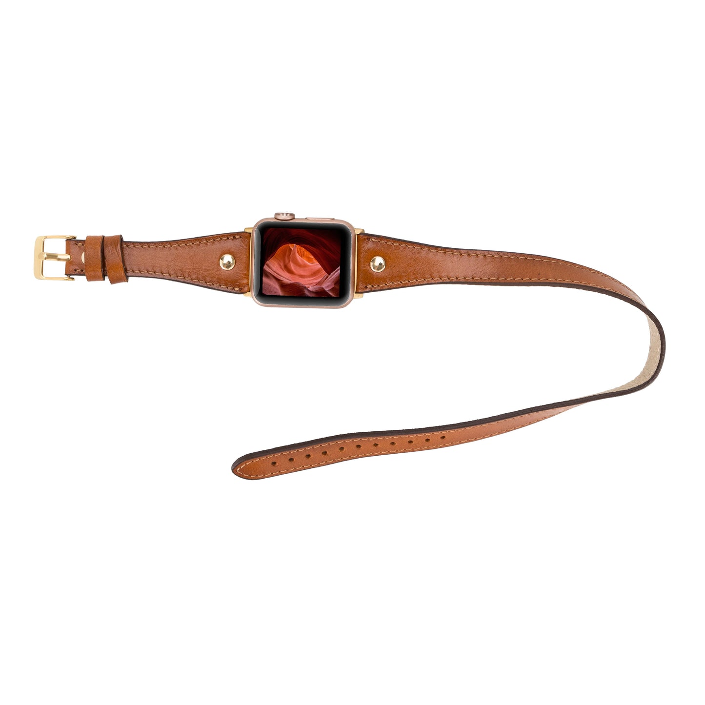 Leather Apple Watch Bands - DTS Double Tour Slim Hector Gold Trok Style F3
