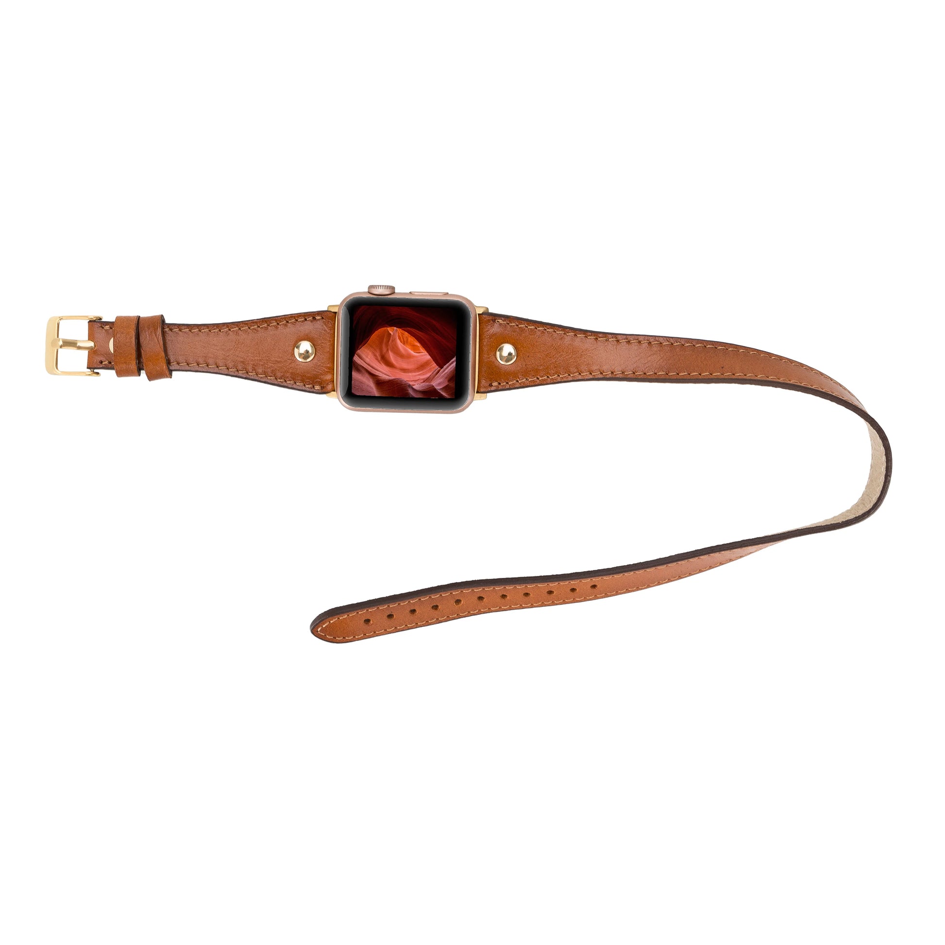 Leather Apple Watch Bands - DTS Double Tour Slim Hector Gold Trok Style F3