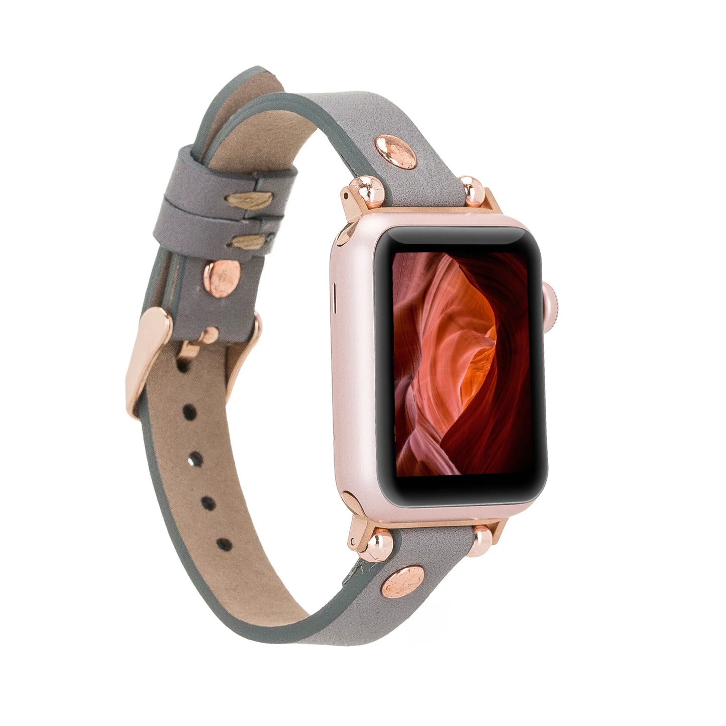 Leather Apple Watch Bands - Ferro Rose Gold Trok Style BRN7
