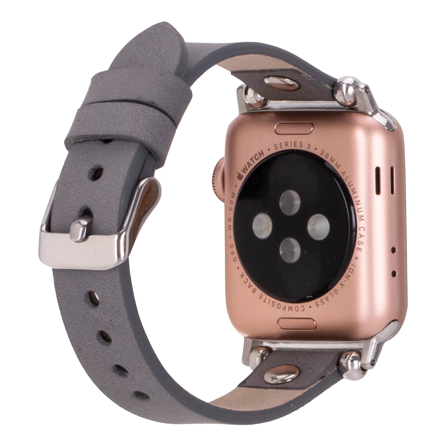 Leather Apple Watch Bands - Ferro Silver Trok Style CZ12