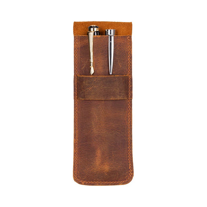 Seta Leather Two-Pen Case with Flap Closure