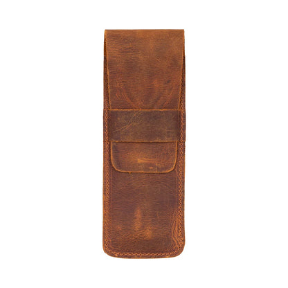 Seta Leather Two-Pen Case with Flap Closure