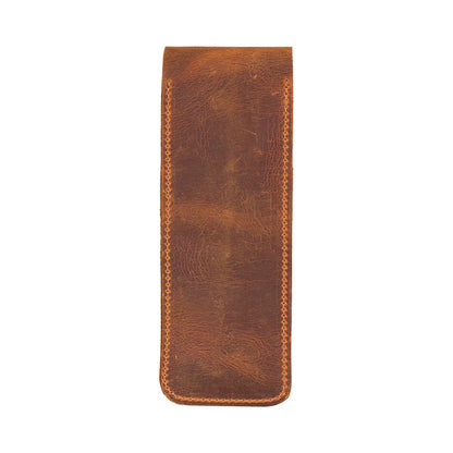 Seta Leather Two-Pen Case with Flap Closure