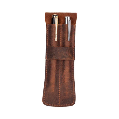 Punta Leather Two-Pen Case with Flap Closure