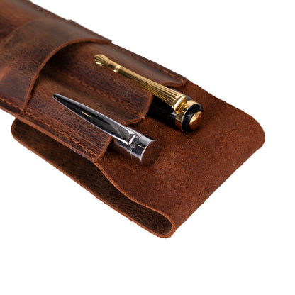 Punta Leather Two-Pen Case with Flap Closure
