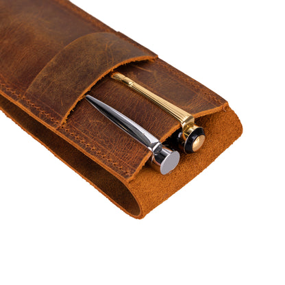 Seta Leather Two-Pen Case with Flap Closure
