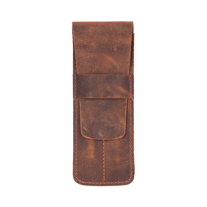 Punta Leather Two-Pen Case with Flap Closure
