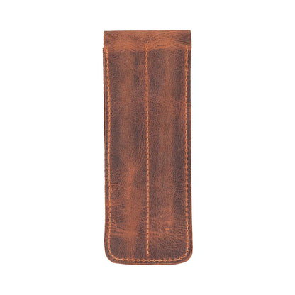 Punta Leather Two-Pen Case with Flap Closure