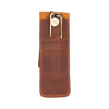 Seta Leather Two-Pen Case with Flap Closure