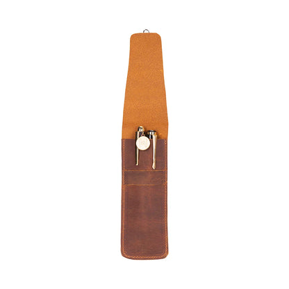 Seta Leather Two-Pen Case with Flap Closure