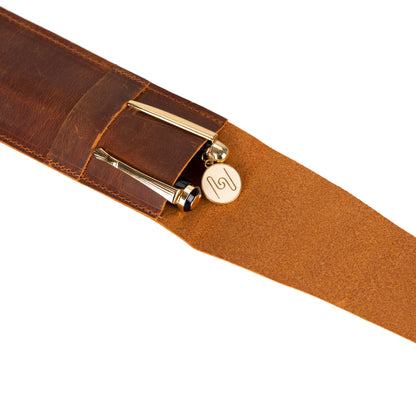 Seta Leather Two-Pen Case with Flap Closure