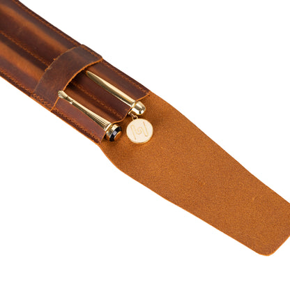 Punta Leather Two-Pen Case with Flap Closure