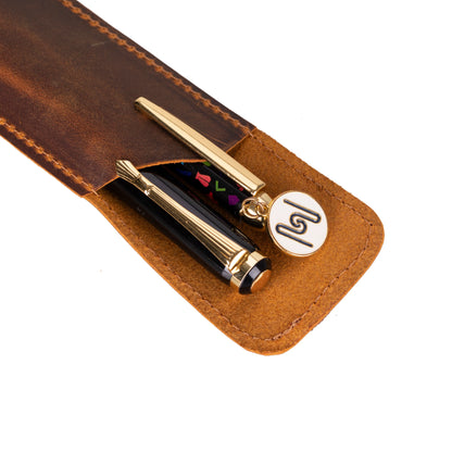 Pelle Leather Pen Pouch with Notebook Strap