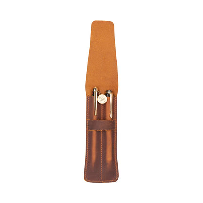 Punta Leather Two-Pen Case with Flap Closure