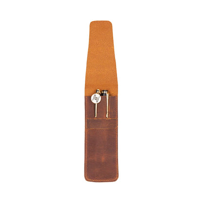 Seta Leather Two-Pen Case with Flap Closure