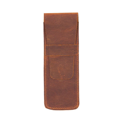 Seta Leather Two-Pen Case with Flap Closure