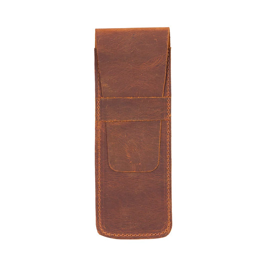 Seta Leather Two-Pen Case with Flap Closure