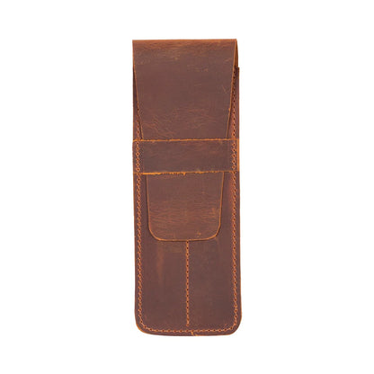Punta Leather Two-Pen Case with Flap Closure