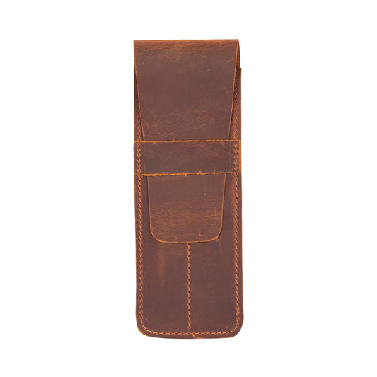 Punta Leather Two-Pen Case with Flap Closure