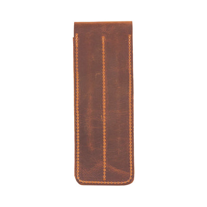 Punta Leather Two-Pen Case with Flap Closure