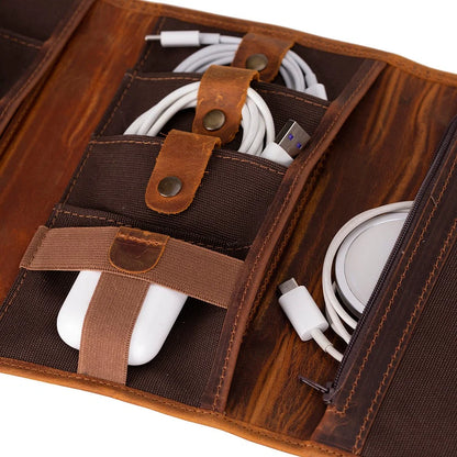 Pura Roll-Up Leather Cable Organizer