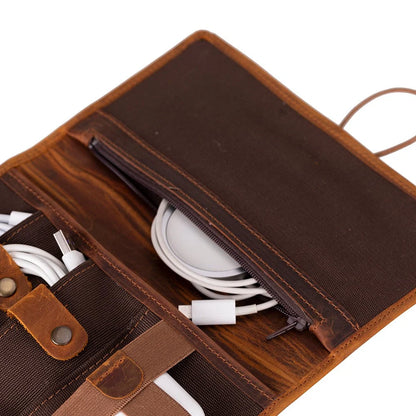 Pura Roll-Up Leather Cable Organizer